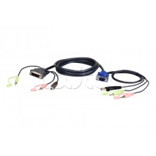 КВМ-кабель с интерфейсами передачи звука, USB, VGA - DVI-A (3м) ATEN 2L-7DX3U